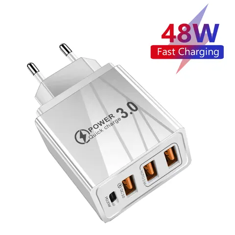 48w 3usb carregador rápido tipo c qc 3.0 carregador de parede portátil pd carga rápida ue/eua plug para samsung huawei xiaomi telefone adaptador parede