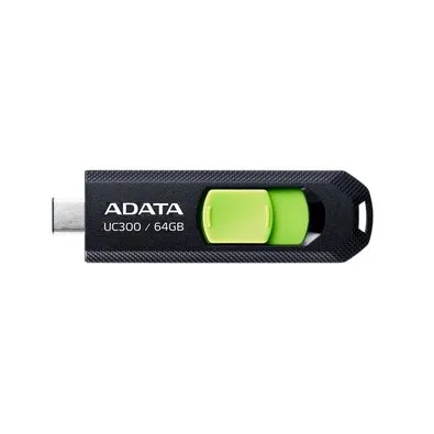 Pen Drive 64GB ADATA UC300, USB 3.2, OTG, Dual Conector, Retrátil, Preto e Verde - ACHO-UC300-64G-RBK/GN