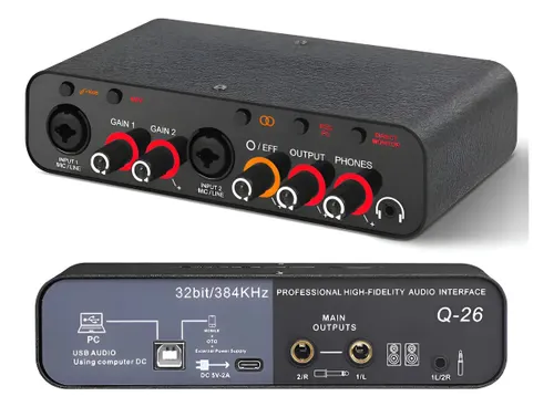Interface de Áudio USB Teyun Q-26 32bits Hi-Fi Gravação 2 Entradas e 4 Saídas