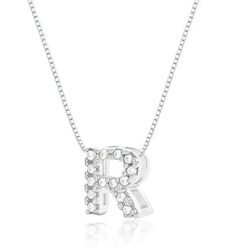 Colar de Prata Letra Inicial R com Zircônias 45cm
