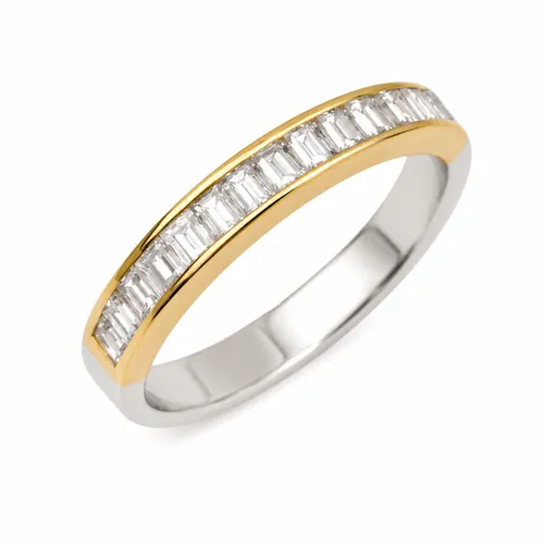 Anel Meia Aliança com Diamantes Baguete 78 Pontos em Ouro 18K