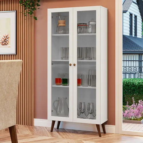 Cristaleira 70 cm 2 Portas de Vidro com Pés Cônicos Branco/Rustic Vik Madesa