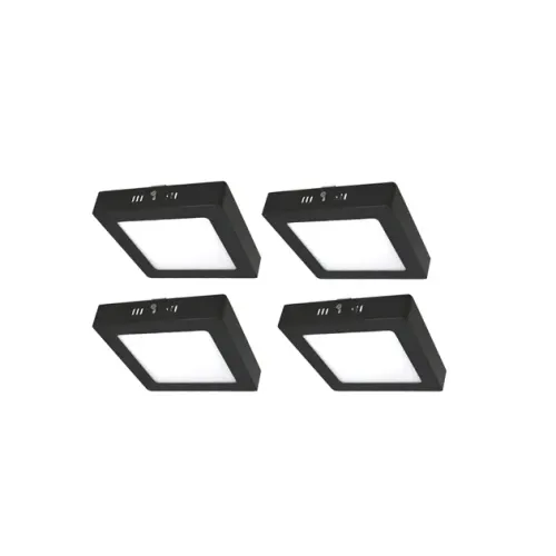 Kit 4 Plafons LED Sobrepor Quadrado Preto 12W Yamamura