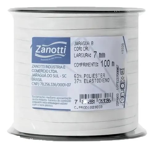 Elástico Chato Zanotti 7mm 100m Branco Modelo Jaraguá